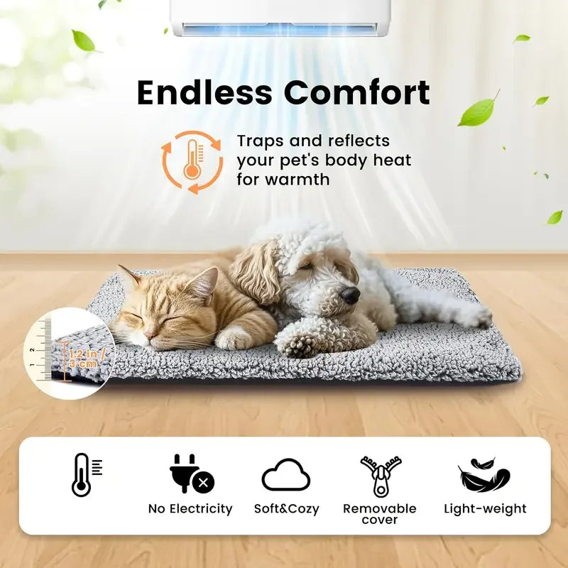 Self-Heating Pet Pad Blanket for Pets, No Electricity Thermal Mat with Anti-Slip Cushion.