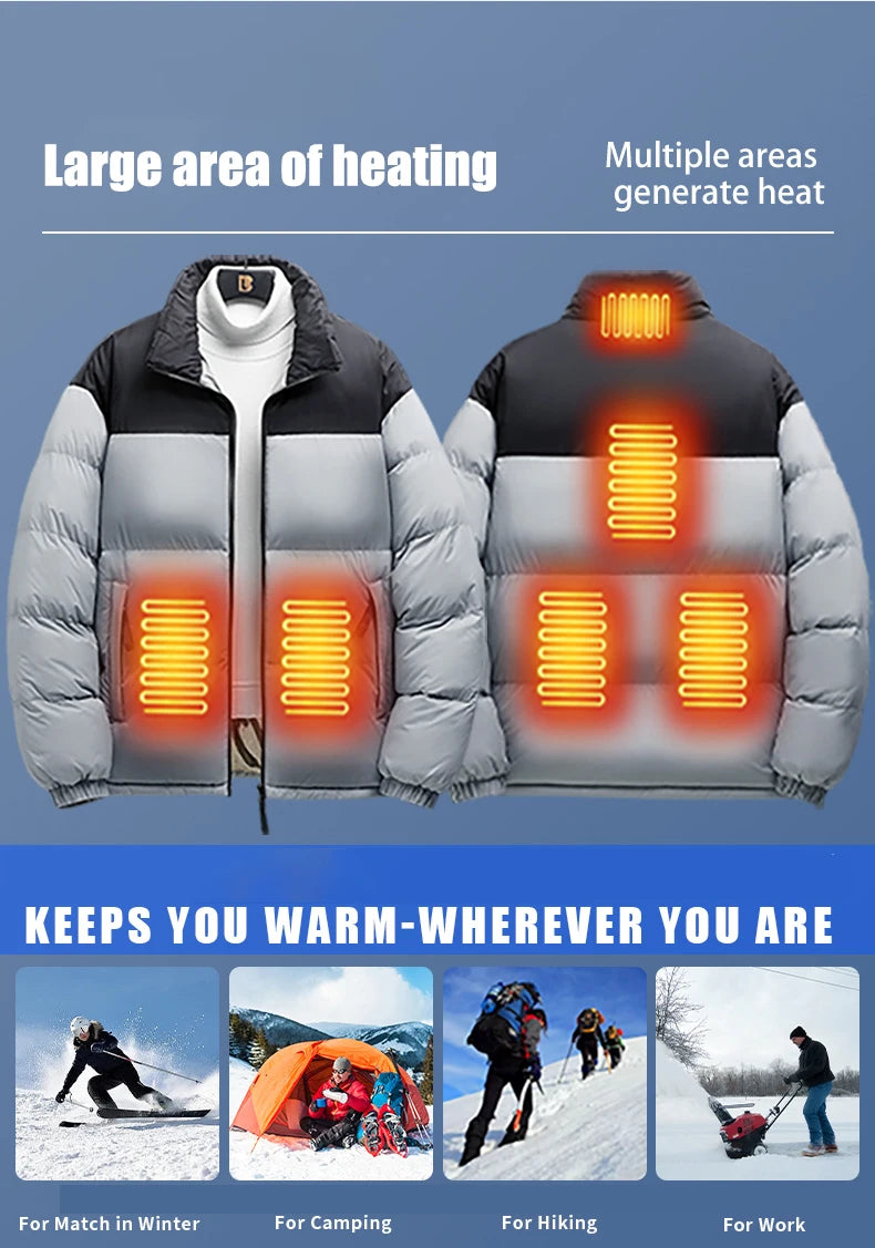 Unisex Winter 6 Zone Heated Jacket Waterproof (Not Included The Power Bank)