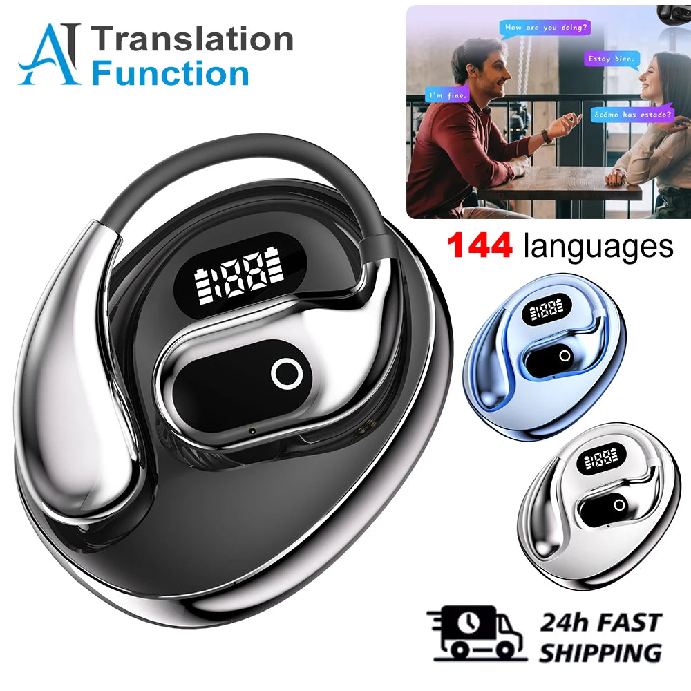 AI 2-Way Real time Translators Earphone 144 Languages Wireless Bluetooth