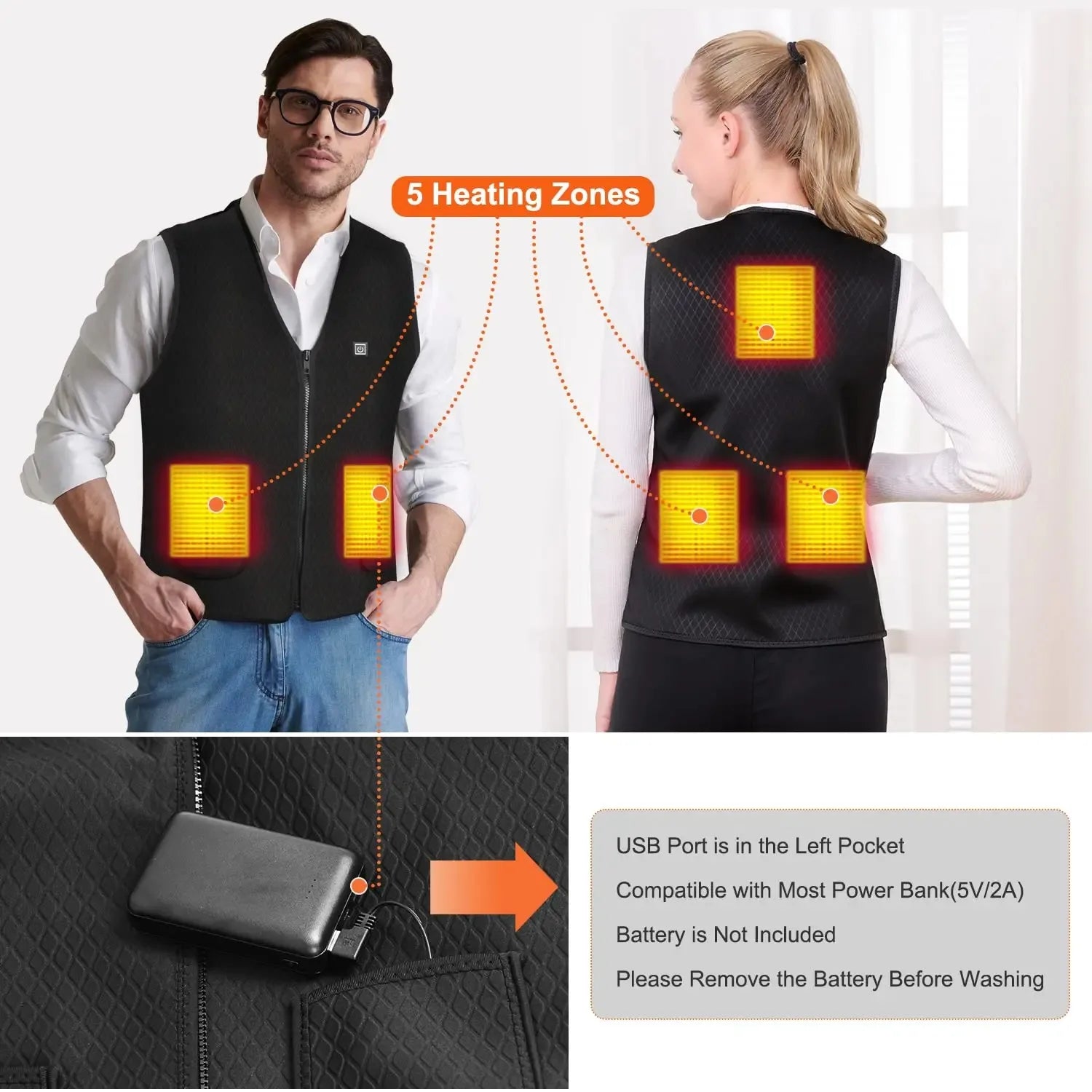 Unisex Winter Heated Jacket 9/5Zone Safety Intelligent for Outdoor Sports