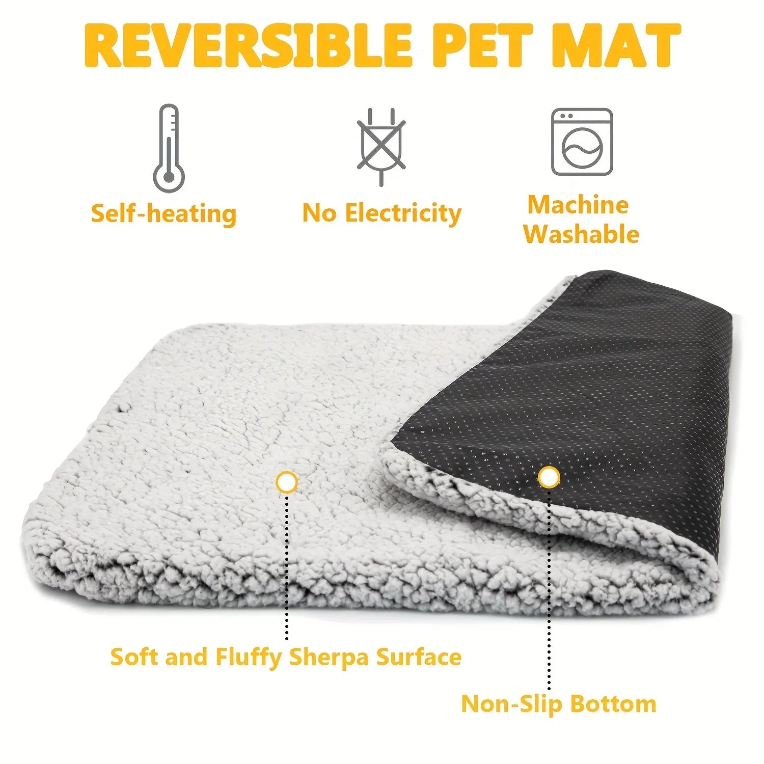 Self-Heating Pet Pad Blanket for Pets, No Electricity Thermal Mat with Anti-Slip Cushion.